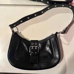 Princess Polly Black Leather Buckle Shoulder Bag